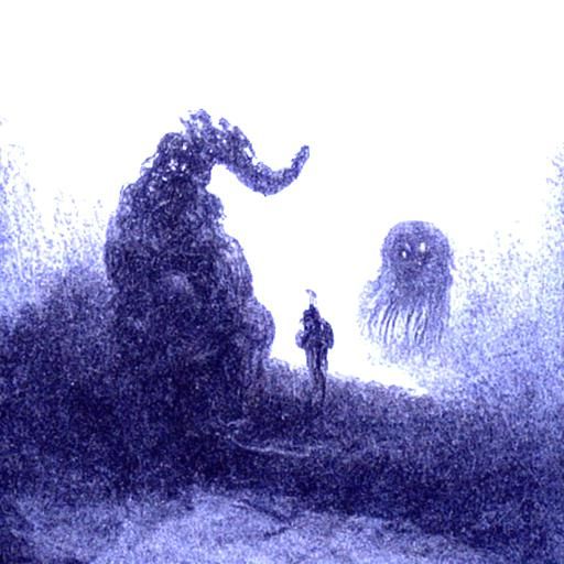 nighttime with a huge creature and fog