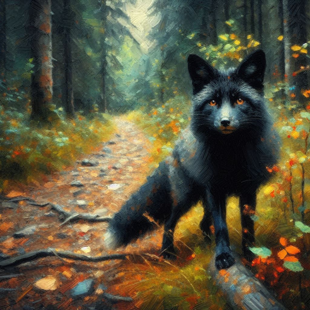 Impressionist melanistic fox