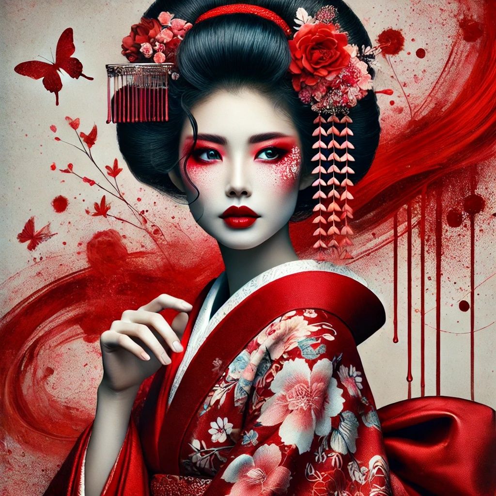Traditional Japanese Woman In A Red Kimono | DALL-E 3 AI ima...