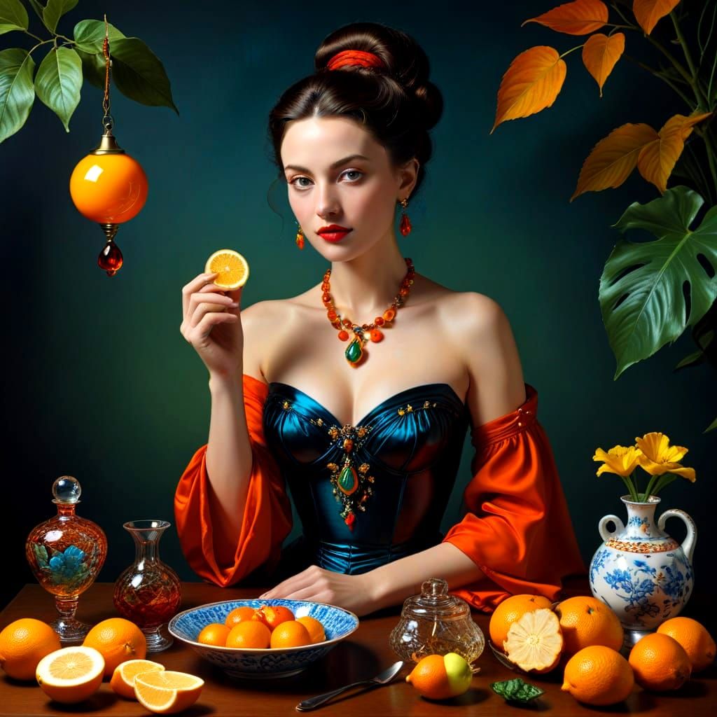 Happy Lady with Glowing Glassware: Surrealist Twilight