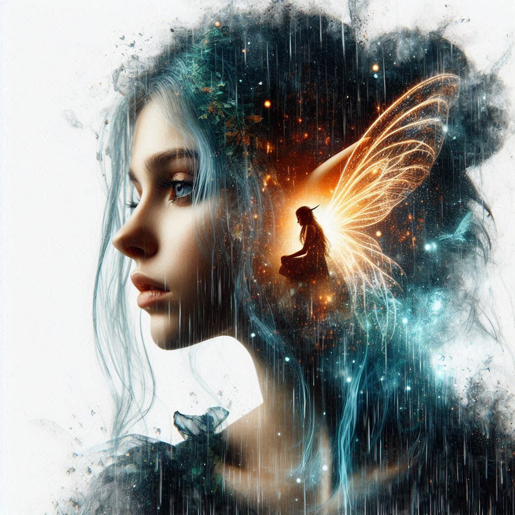 double exposure beautiful fantasy DALL-E 3 portrait landscap...
