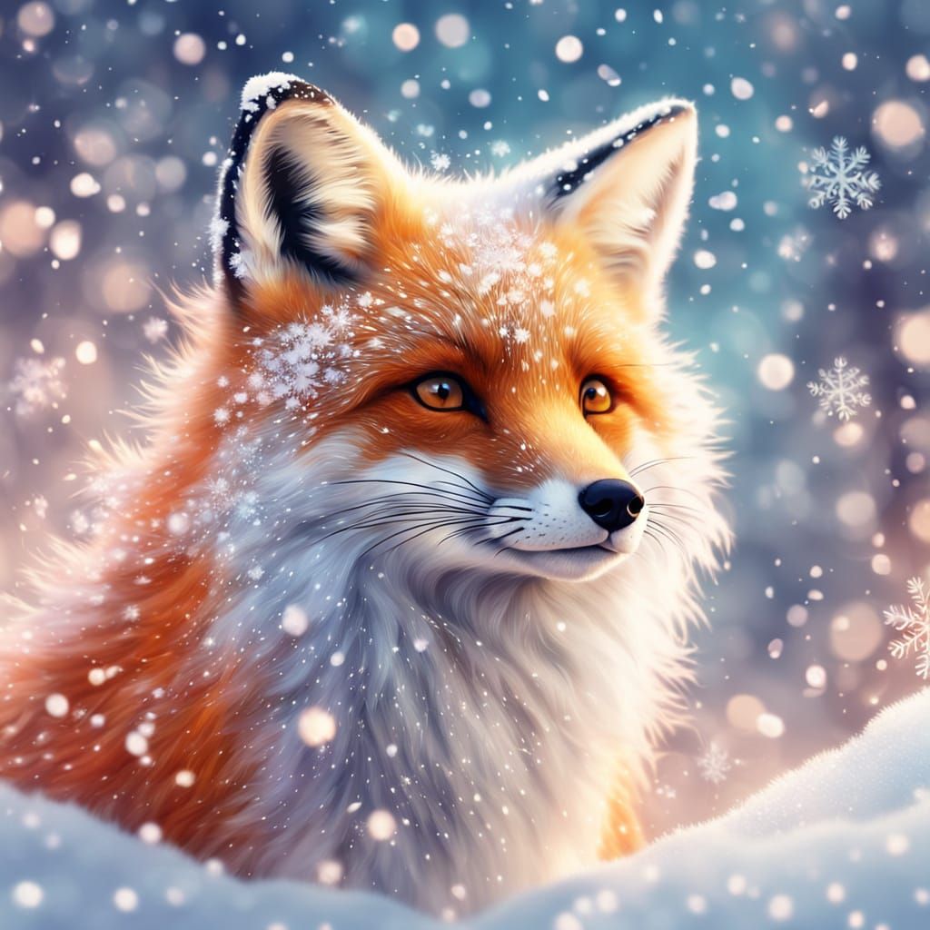 Cute Fox in Snowy Winter Wonderland Digital Art