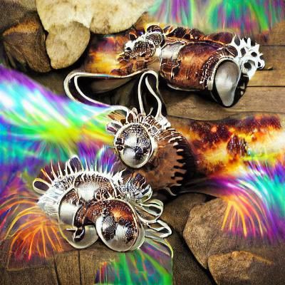 Steampunk liquid silver psychedelic sparks solar flares