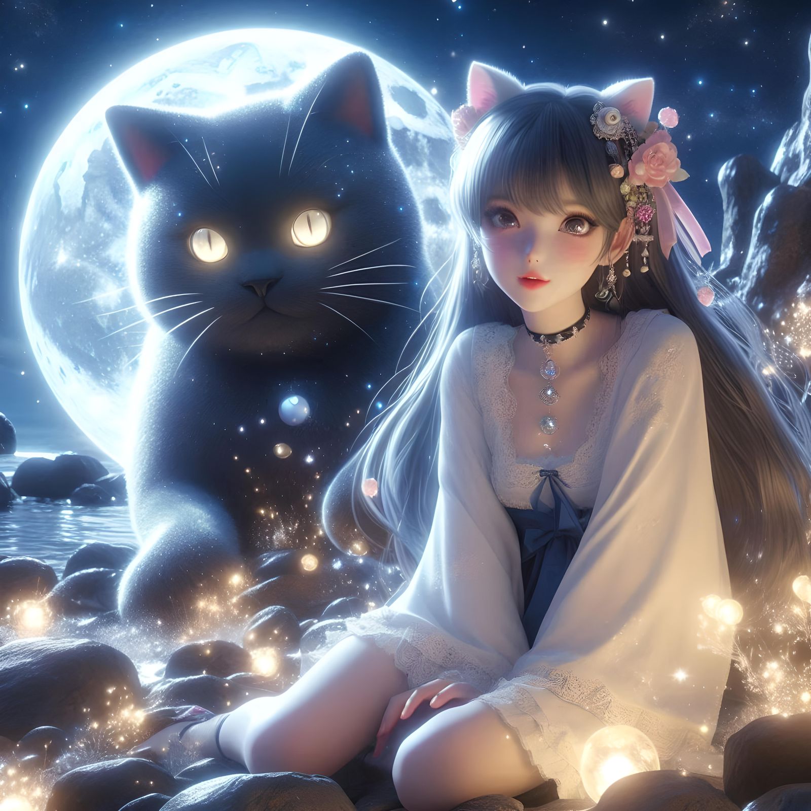 Io e la mia Luna Felina ✨🌕🐱🤍🖤