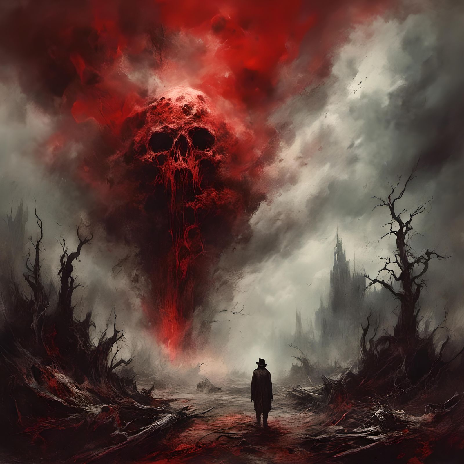 <lora:Macabre:1.0> Atomic Bomb cloud, big demonic face betwe...