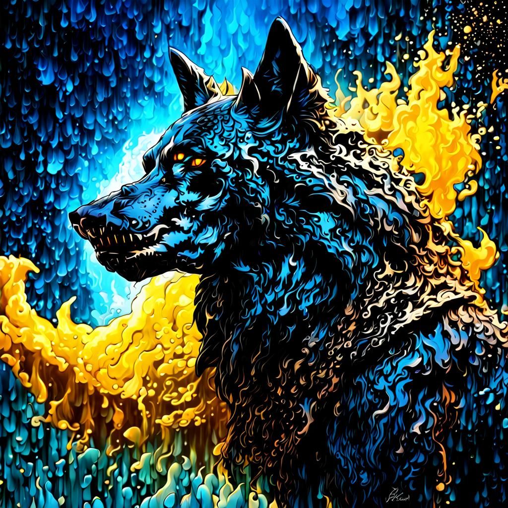 Cosmic Black Wolf of enchanting Smoke, howl.  detailed matte...