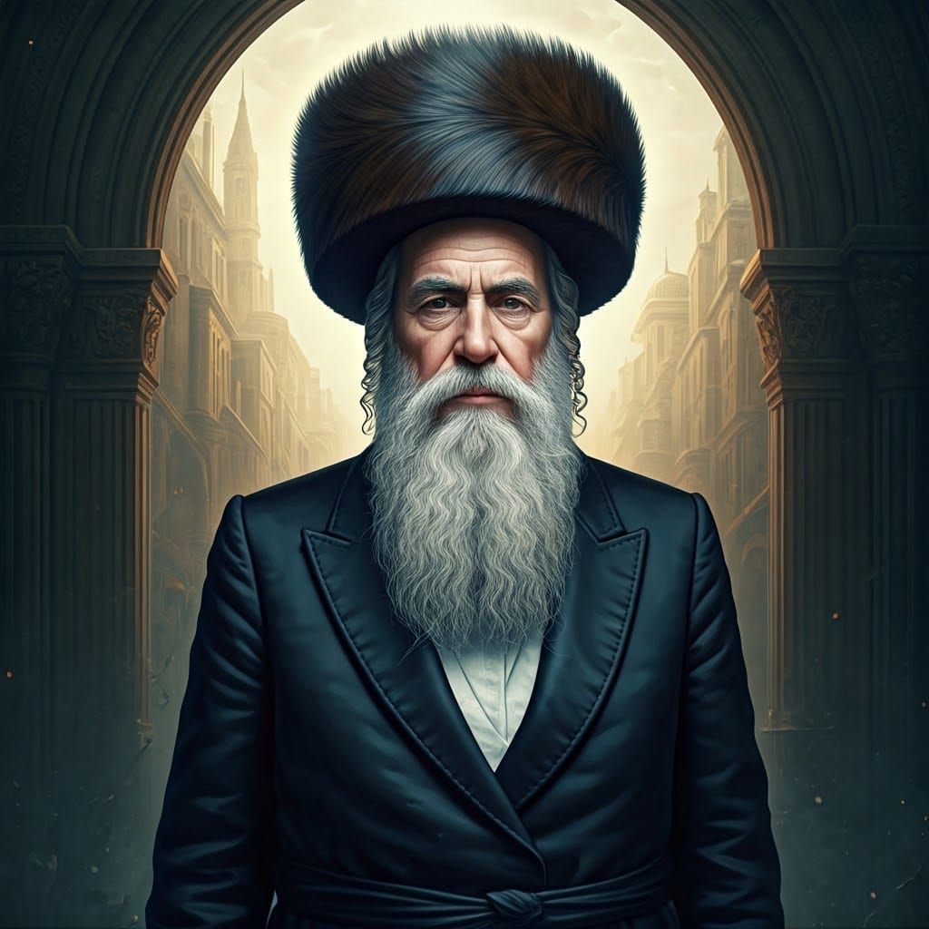Hassidic Jew in Mystical Cityscape, Detailed Matte Painting