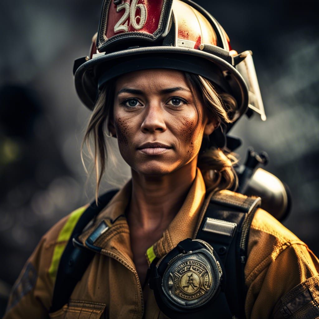 Portrait  of female firefighter  in Hawaii after fighting a fire  by @undefined