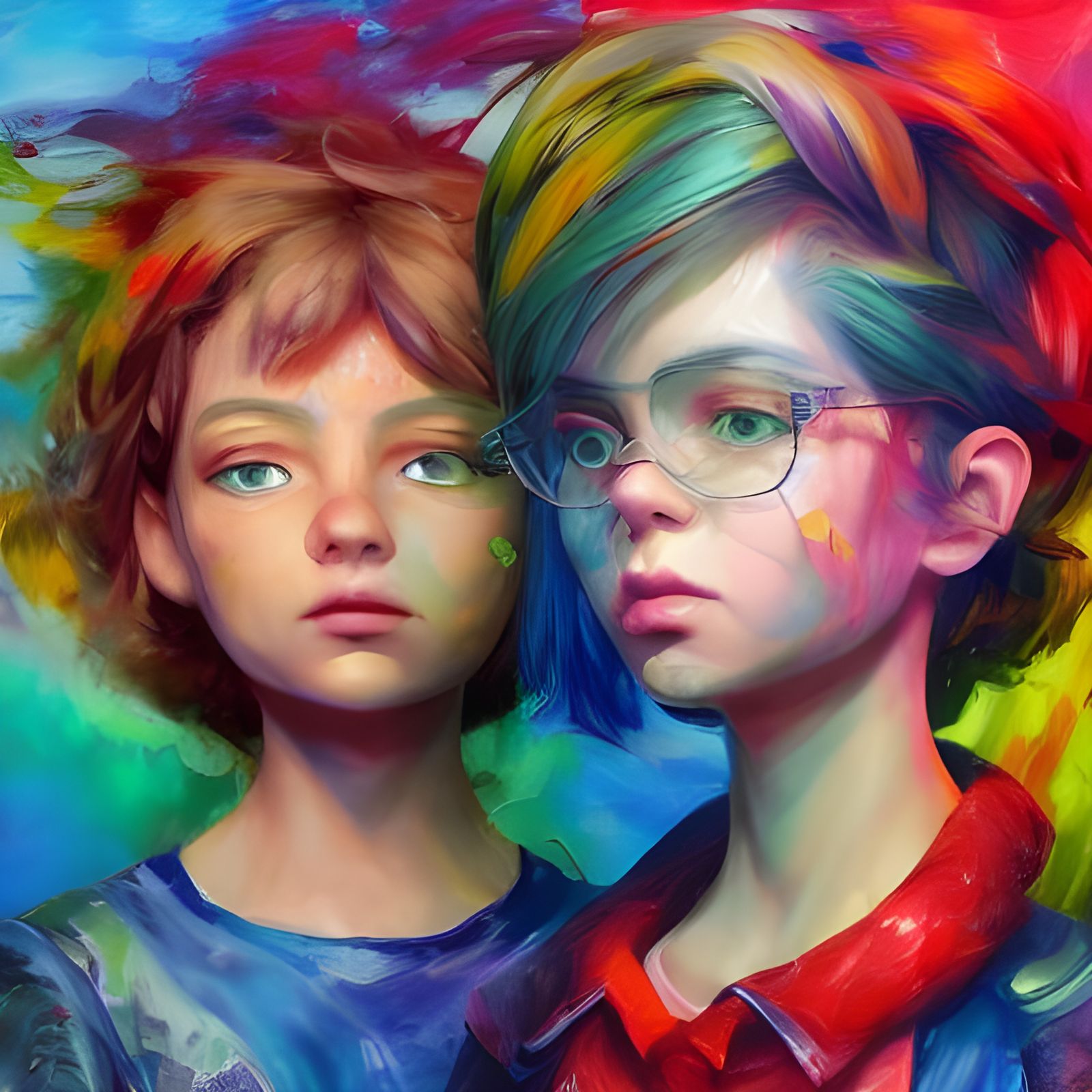 Portrait of children. hyperdetailed contrasting colors detai...
