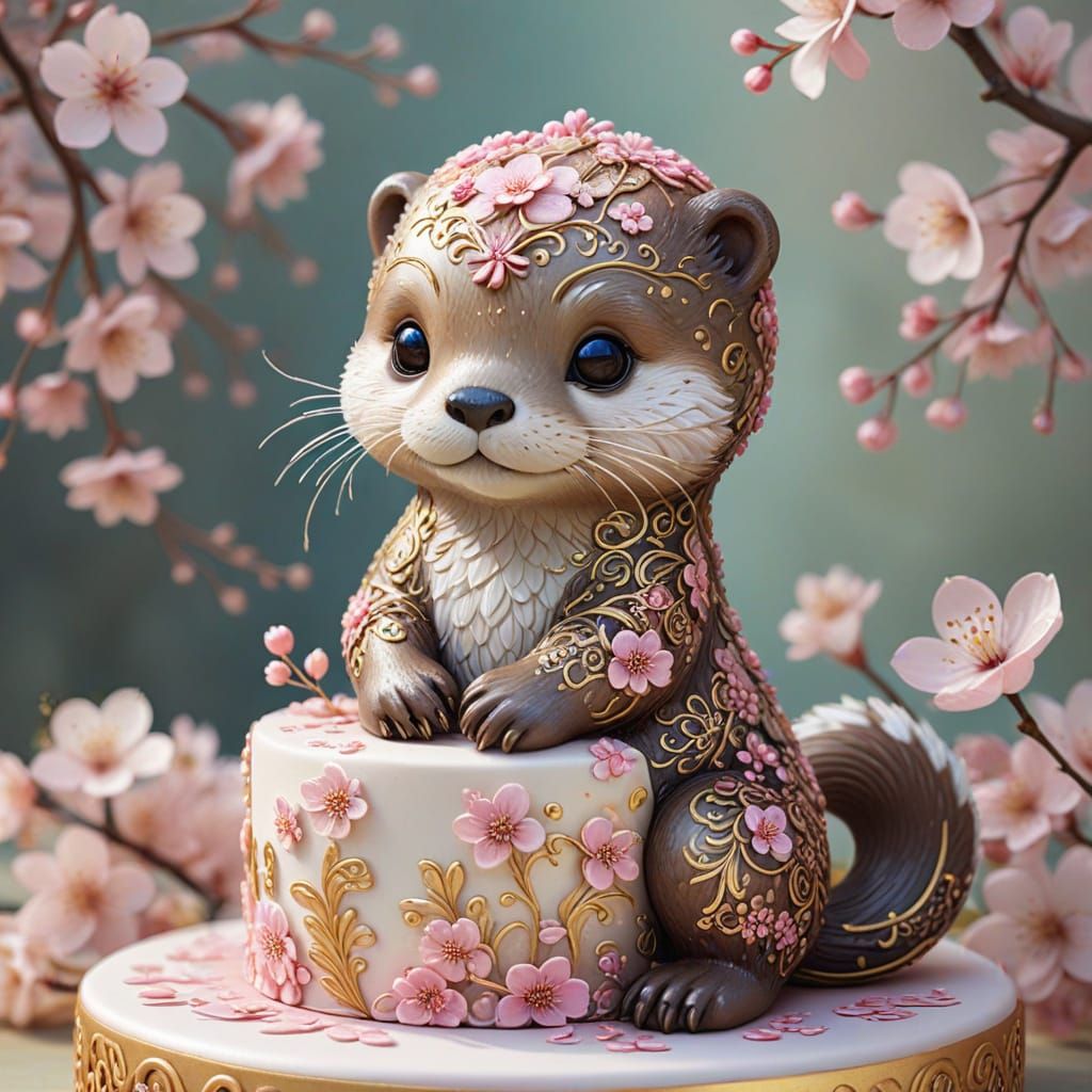 Baby Otter birthday cake  by @Zcmunoz