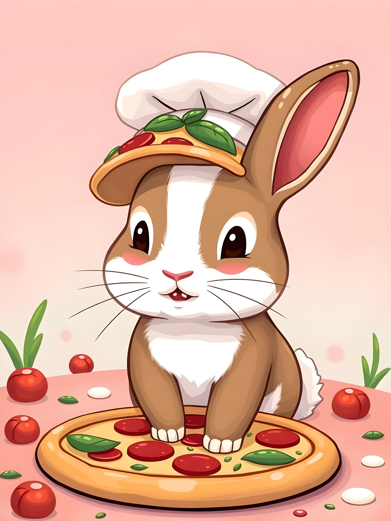 Kawaii Bunny Pizza Chef with Pizza Hat  by @Gary Murakami