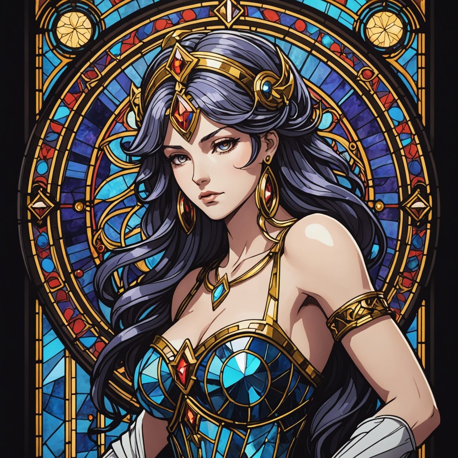 Rocker stained glass libra goddess