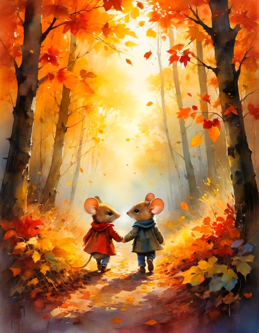 Mouse couple on a romantic autumn date  by @Daleone