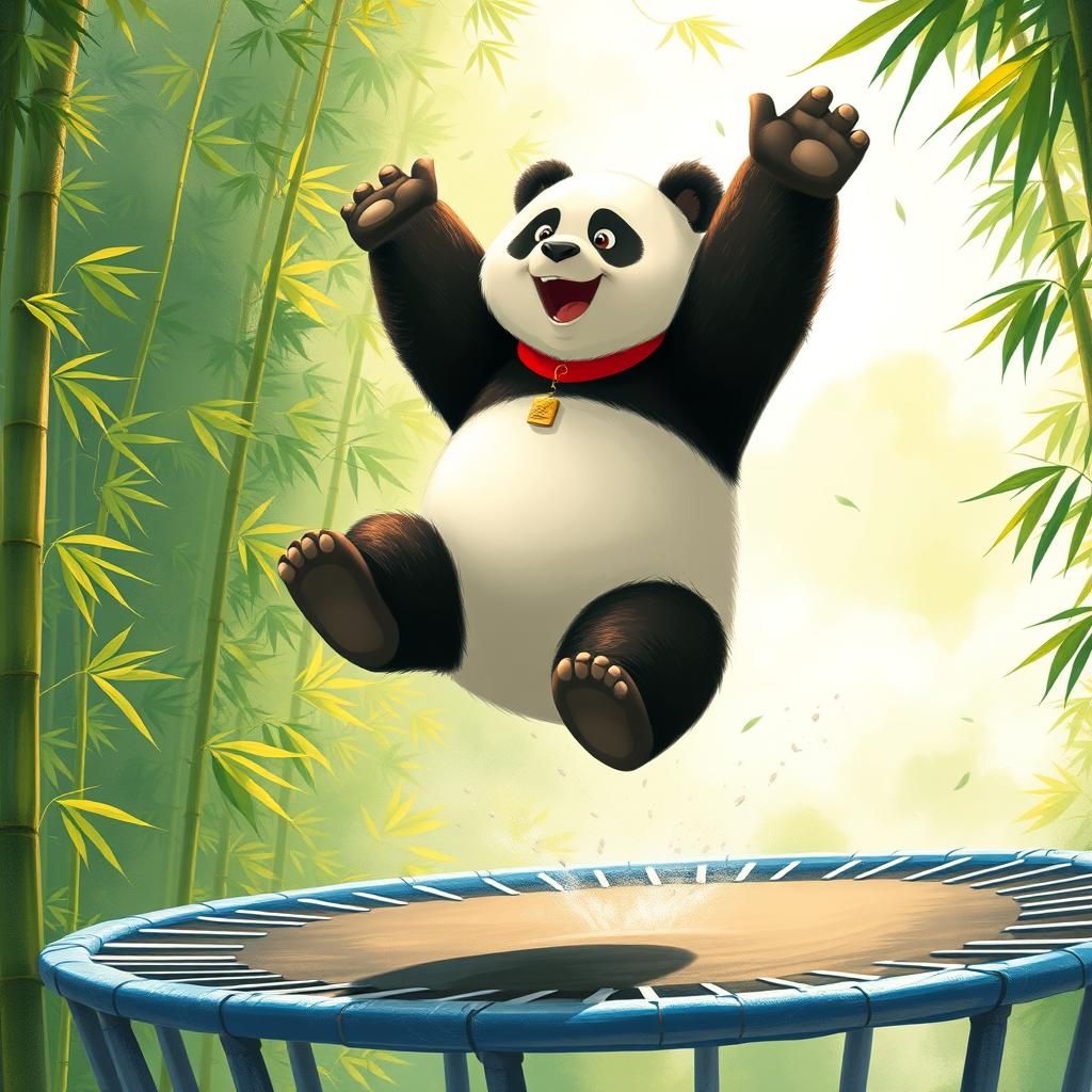 Panda's Joyful Bounce: A Whimsical Forest Scene