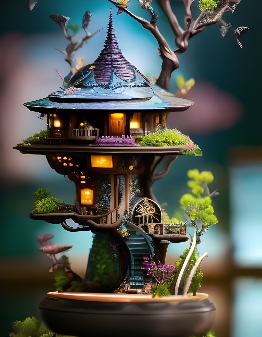 bonsai treehouse desk lamp AI Generated Artwork NightCafe Creator