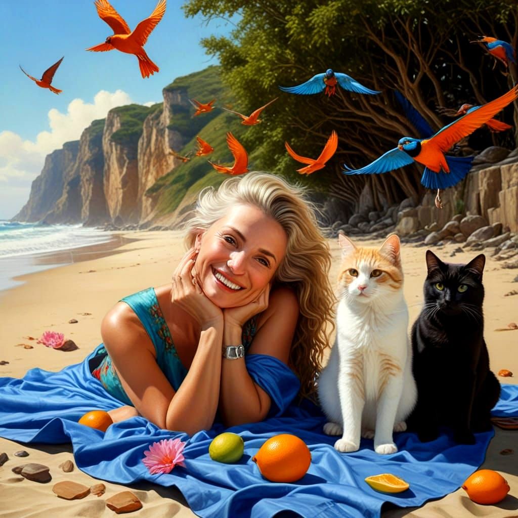 Surreal Portrait of a Happy Woman in Elegant Surroundings