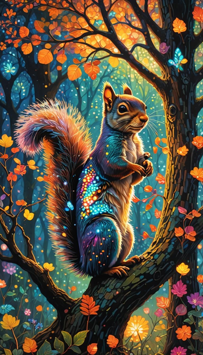 Ethereal, Pointillist-inspired squirrel 