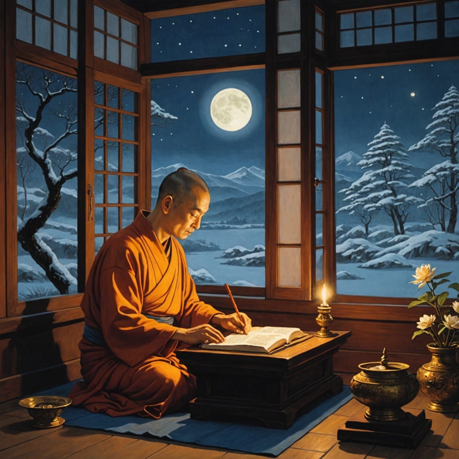 Kumarajiva Studying Diamond Sutra: Digital Matte Painting