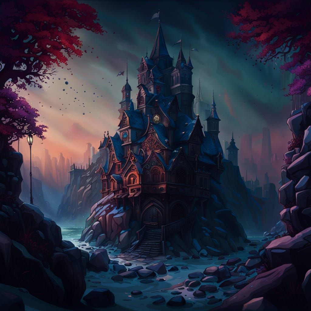 castle in the night detailed matte painting, deep color, fan...