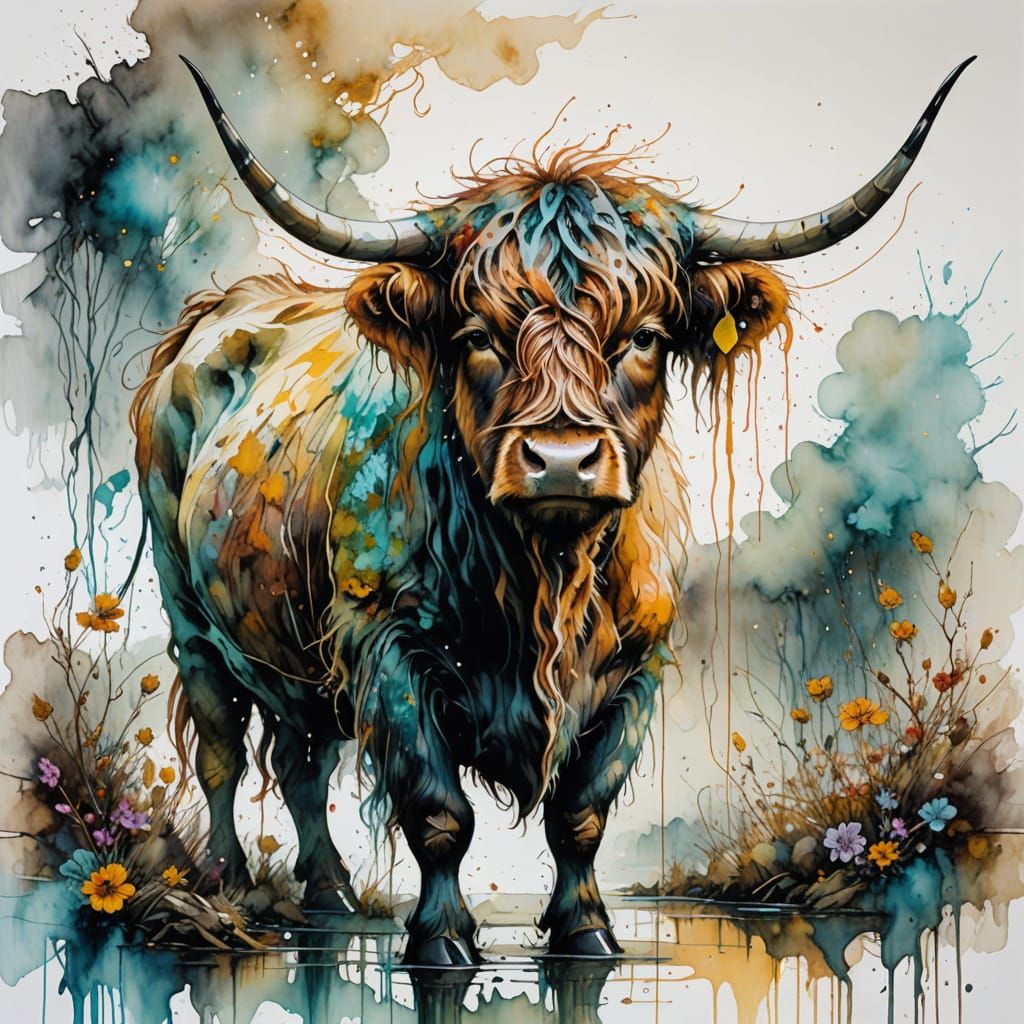highland cattle.  Carne Griffiths.  by @silverpoodle