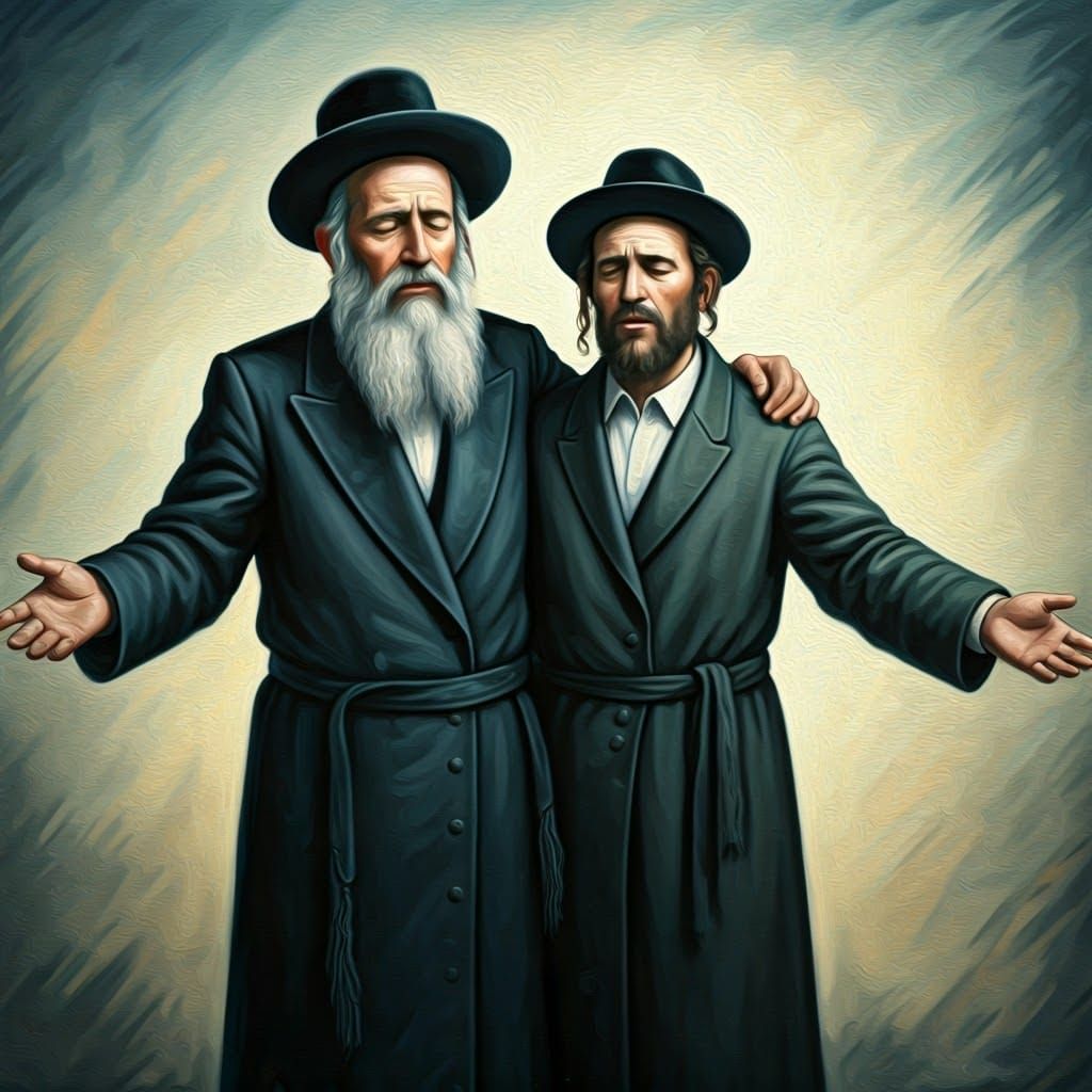 Two priests, one Hasidic and one Lithuanian, standing behind...