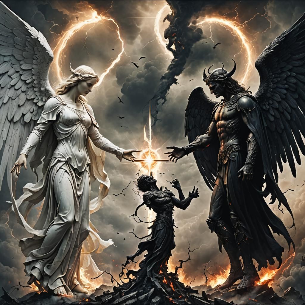 Duality of this world. Angel vs demon. Good vs evil. Light vs dark. Up vs  down. - AI Generated Artwork - NightCafe Creator