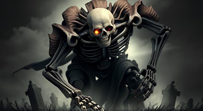 skeleton crawling out of  graveyard background depth with 10...