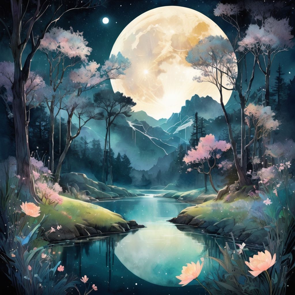 Full moon moonlit meadow in a forest