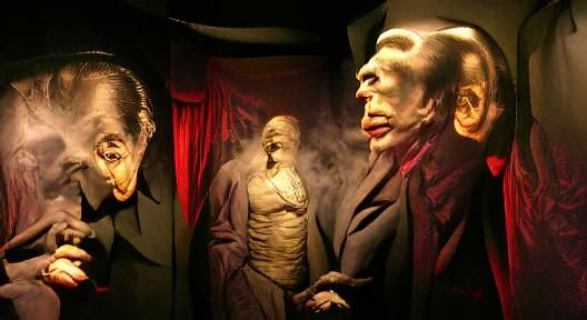 A dark room filled with detailed wax figures