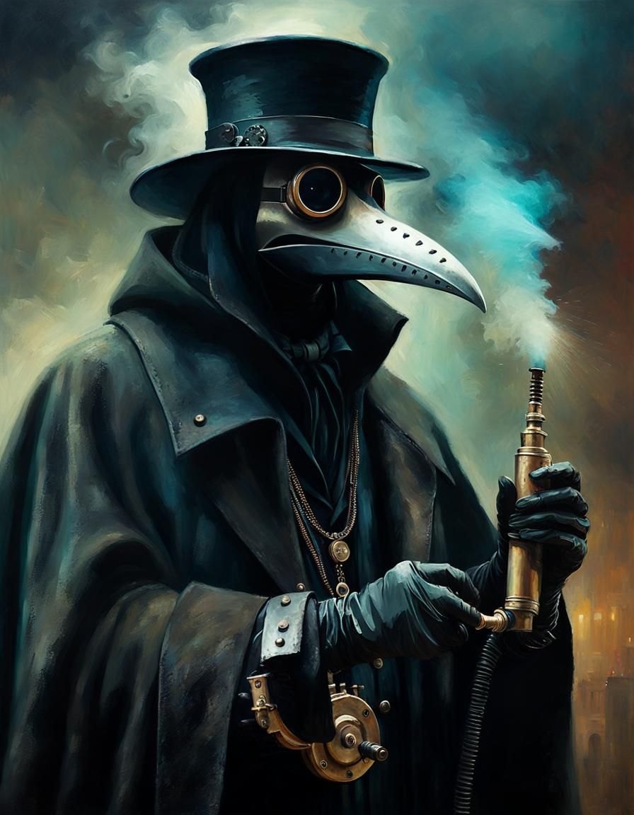 Plague Doctor in Steampunk Style: Impressionist Oil Painting