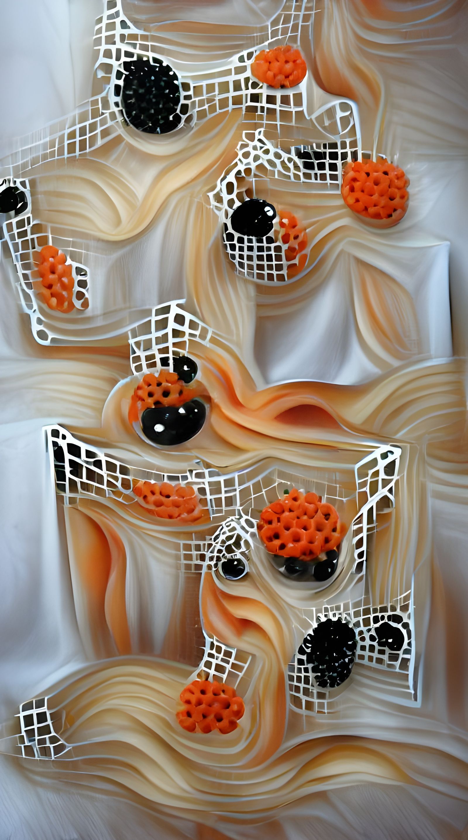 net-like holes black and olive white and orange
