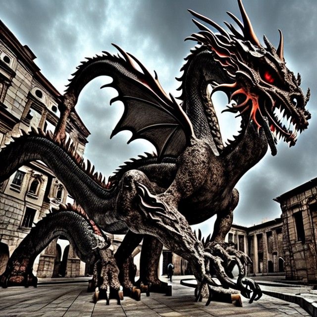 3 headed flightless Dragon AI Generated Artwork NightCafe Creator