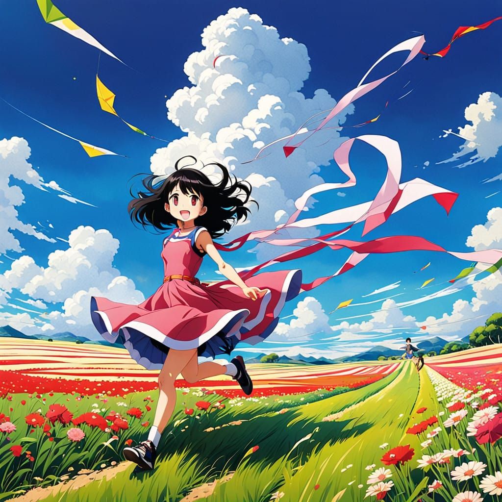 Vibrant Thai Woman Runs Freely in Lush Green Field