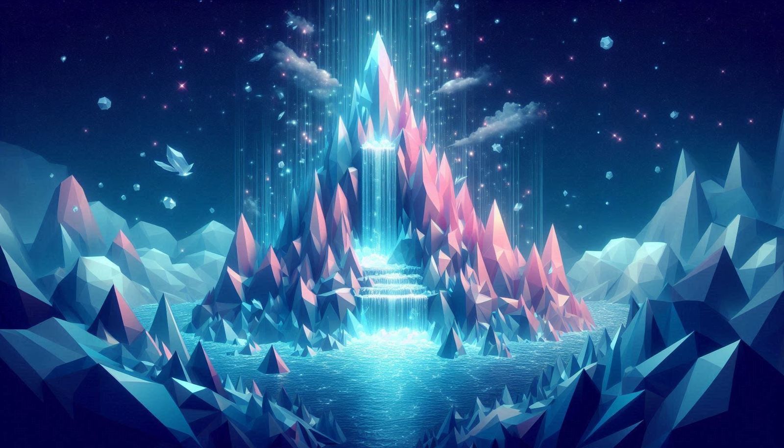 11 magical sparkling Waterfall in a crystal mountain