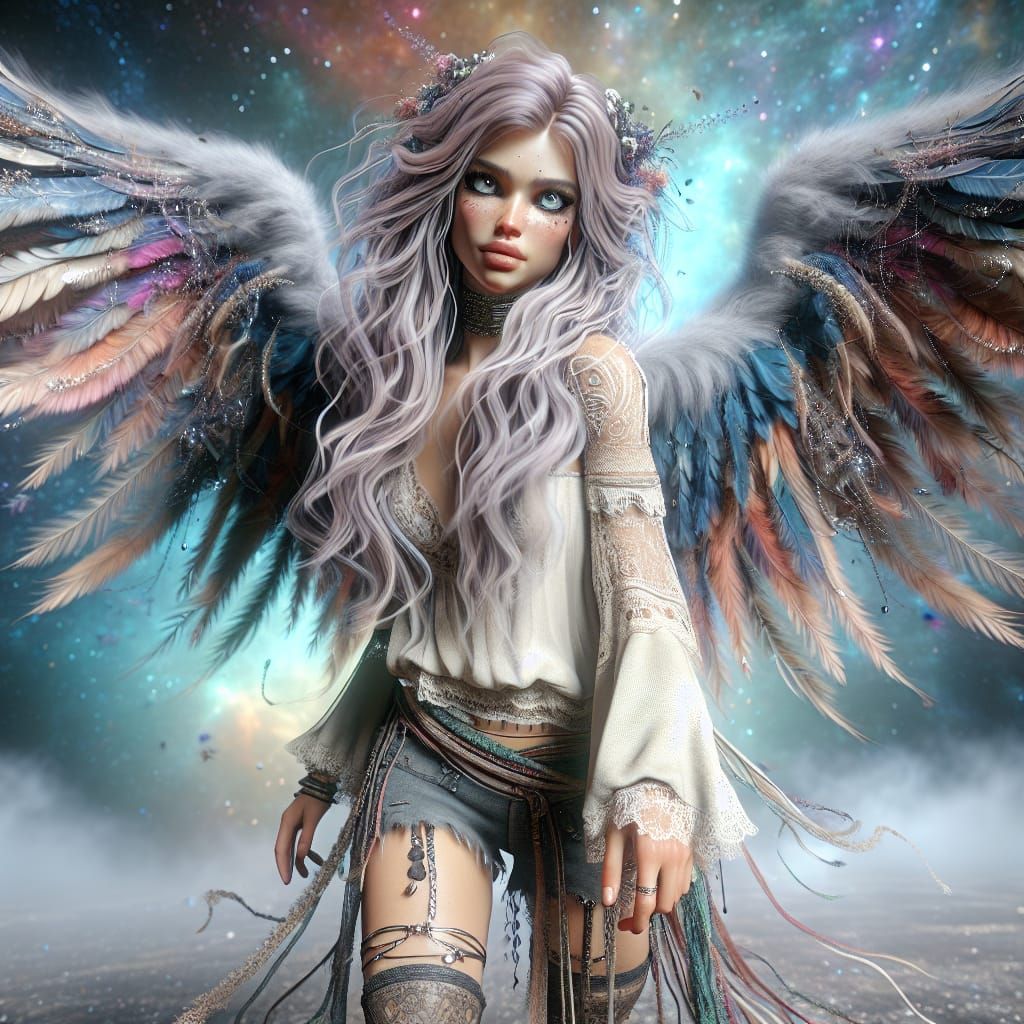 Whimsical Punk Angel in Magical Infinite Scene