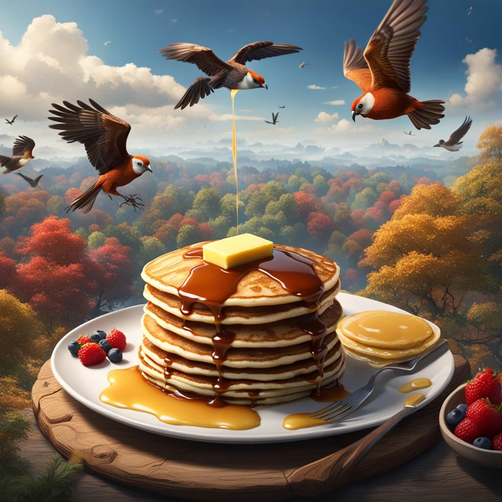 Pancake with butter and syrup on top
