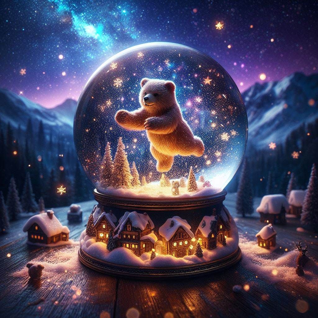Snow Globe Bear in Winter Wonderland Village