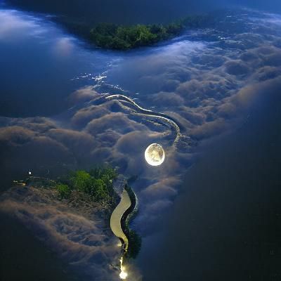 a river under the moon