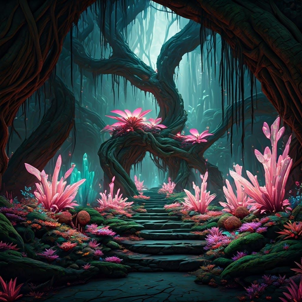 Ancient Mystical Realm in Pastel Hues and Jewel Tones