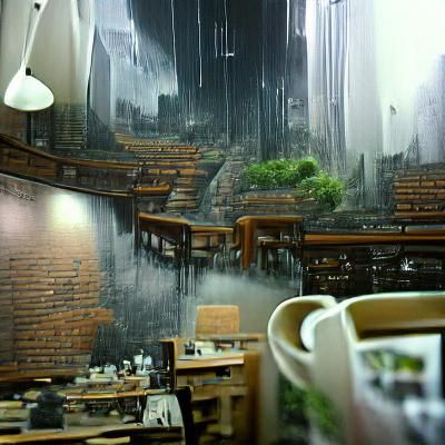 Inside a cafe drinking tea while its raining