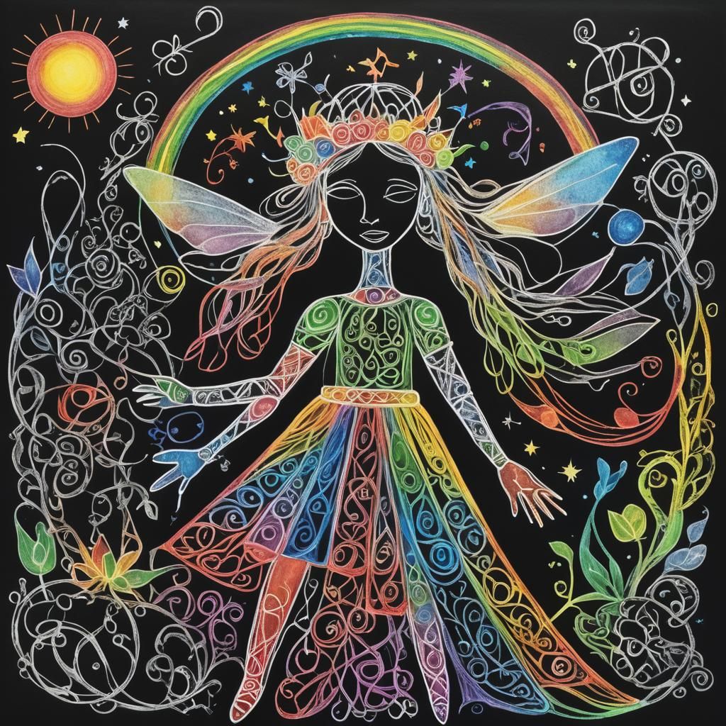 Crayon drawings ,surreal  friendly celtic knotwork fairy pri...