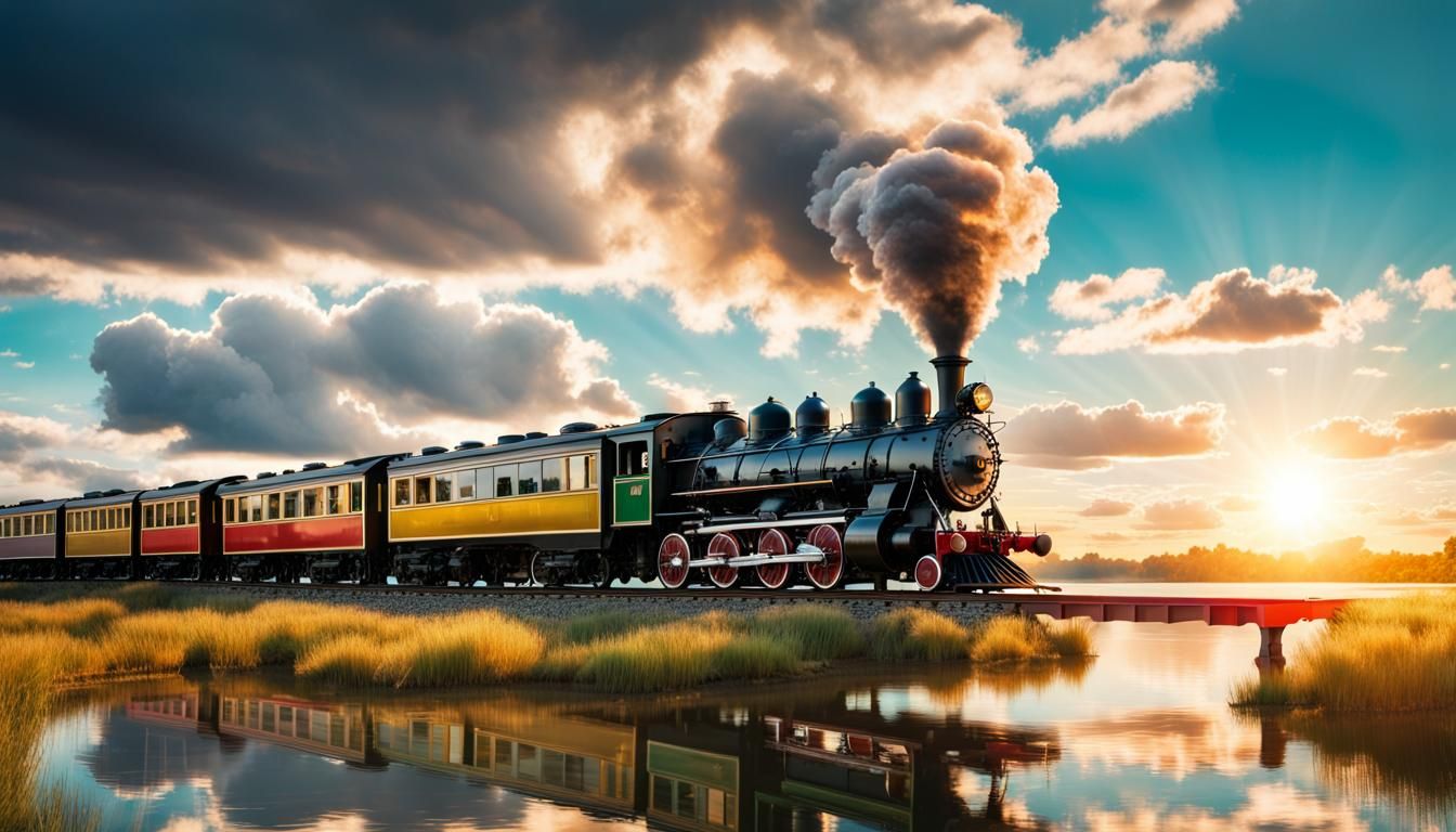 A retro steam train is running on a track