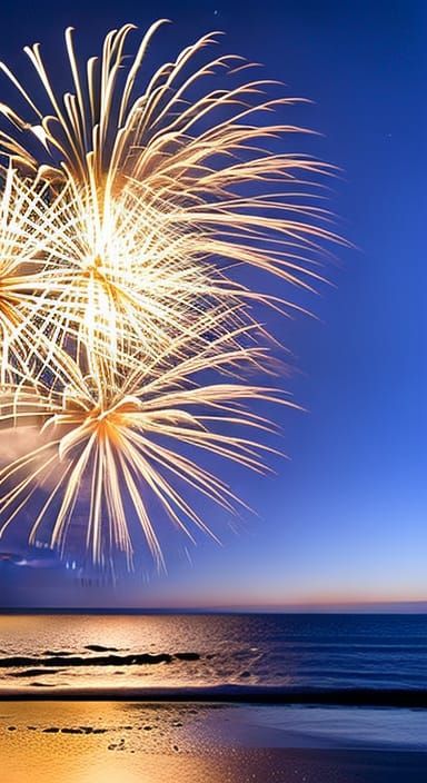 Fireworks above the ocean