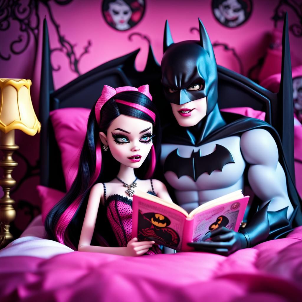 monster high draculaura reading a bedtime story to batman in...