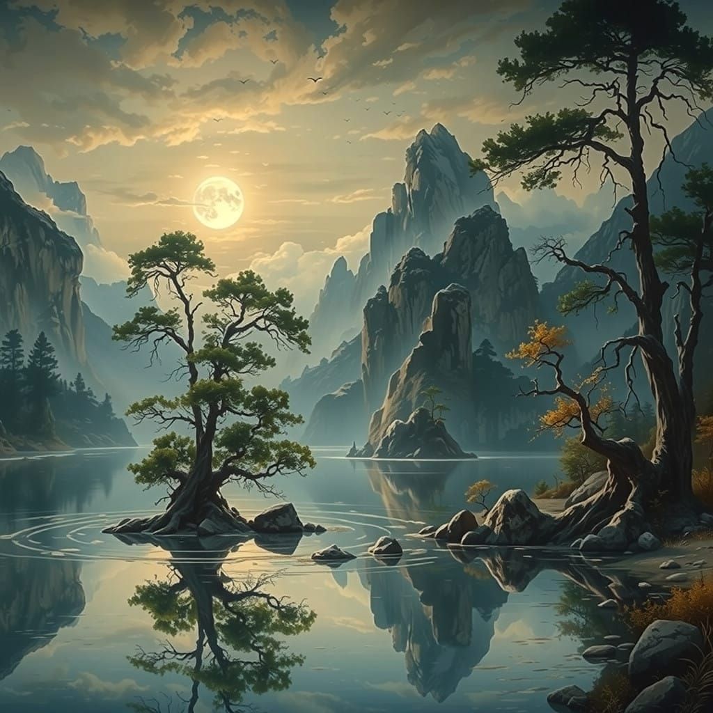 Ethereal Landscape Under Full Moon