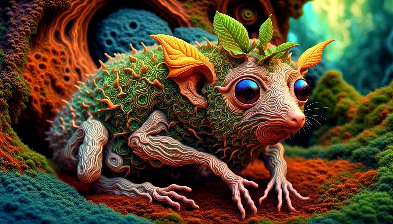 Quandary of Potto with Bilbo Bagworm, deepdream mandelbulb madness style portraiture