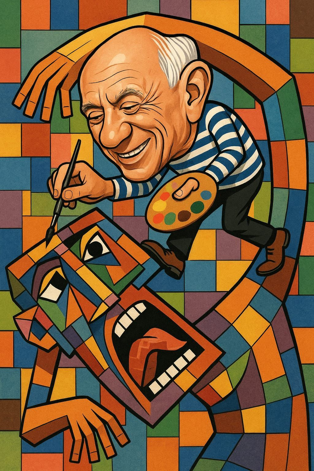 Pablo Picasso Caricature painting a cubist human