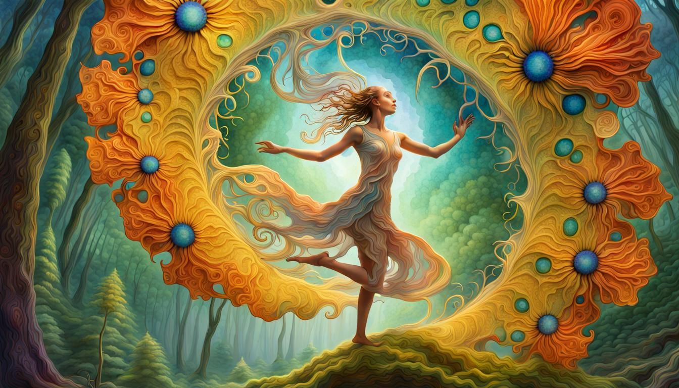 woman dancing in Surreal artisanal flower made entirely of S...