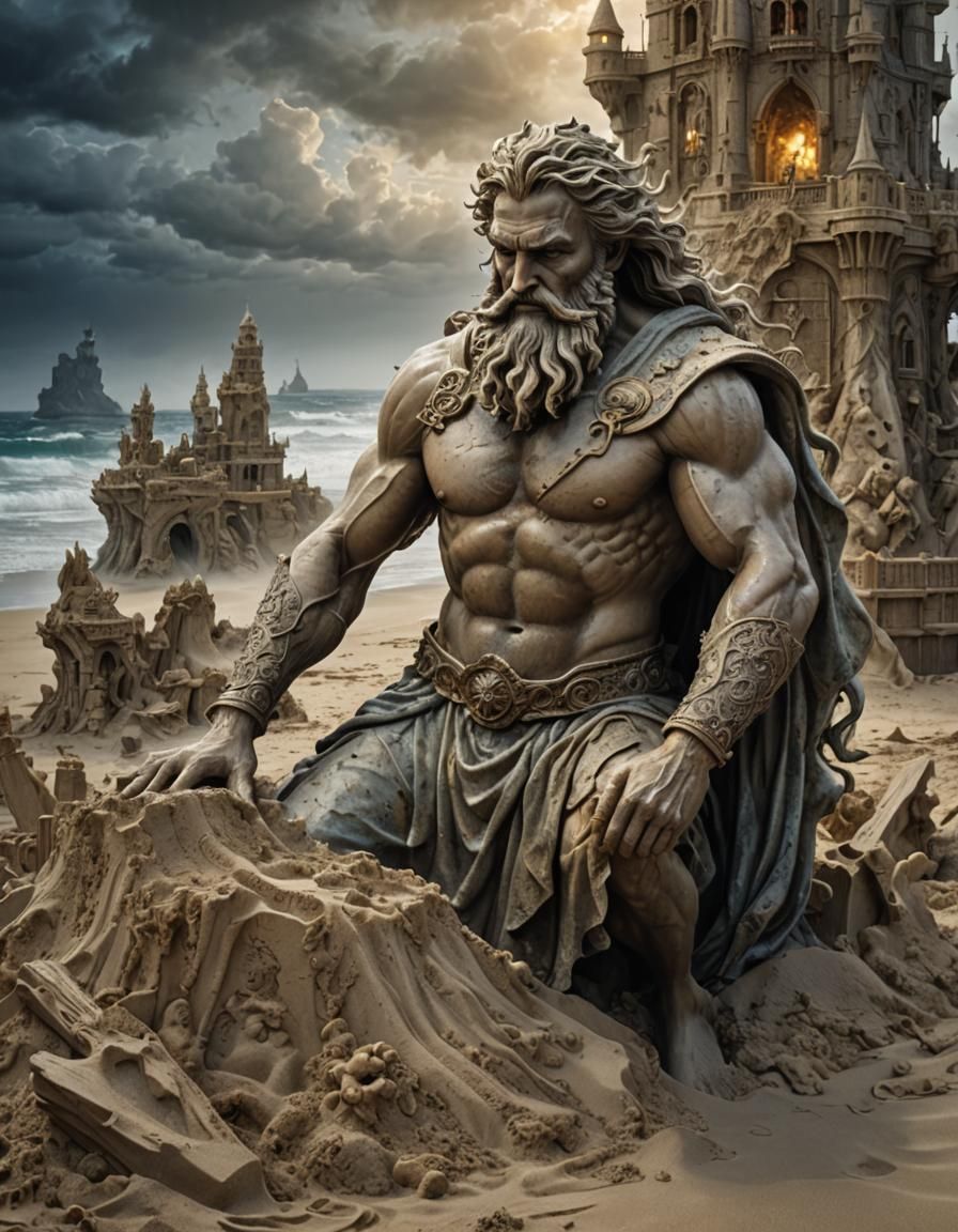 Poseidon sandcastle   by @Roswarcus