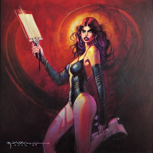 beautiful woman in dark city, dinamic painting art by <lora:Bill520:0.8>, textless, unsigned